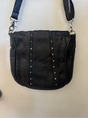 Concealed Carry Black Studded Leather Crossbody Bag
